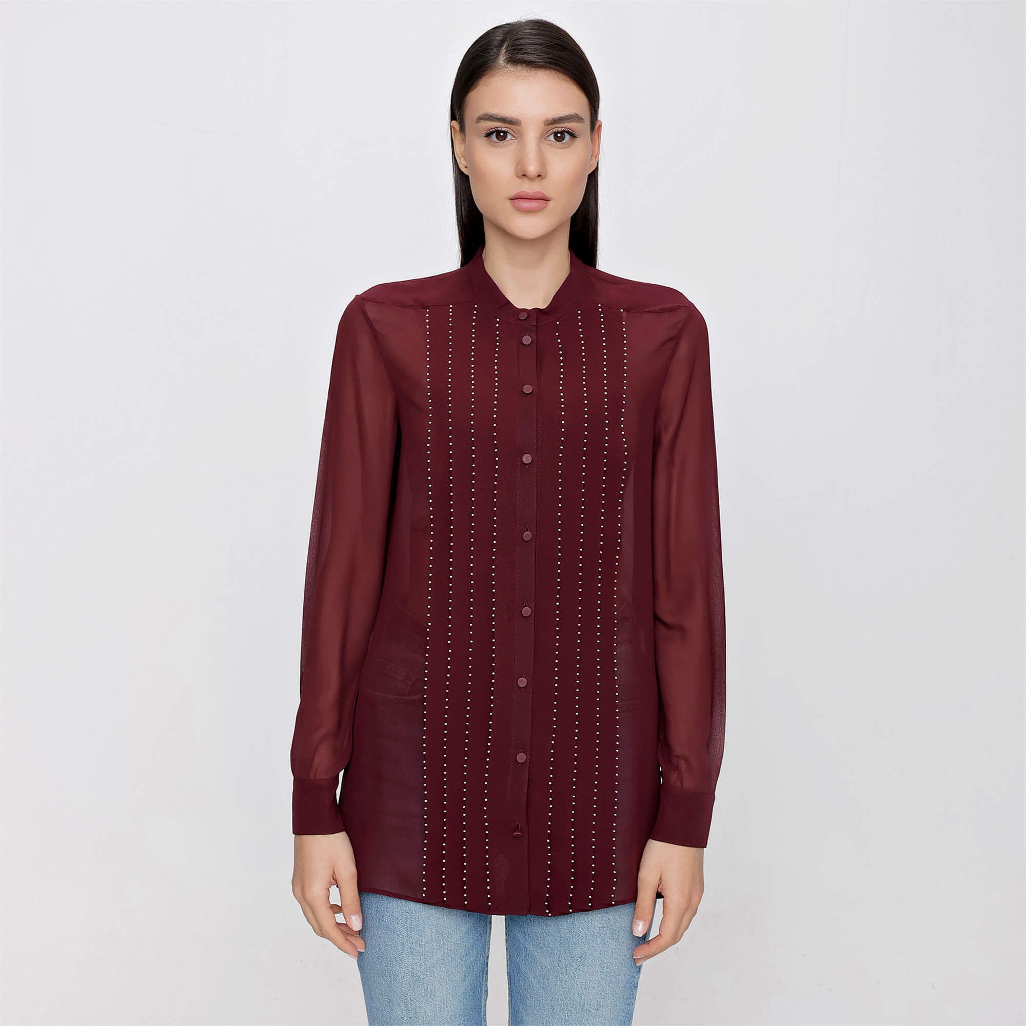 Valentino - Bordeaux Silk Transparan Shirt